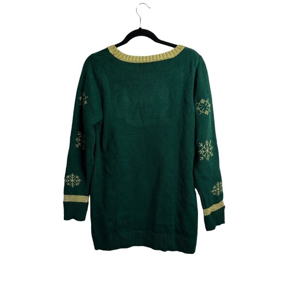 Ugly Christmas Sweater Holiday Tunic Sweater L Green Gold Sparkle Tree Women - Picture 2 of 8
